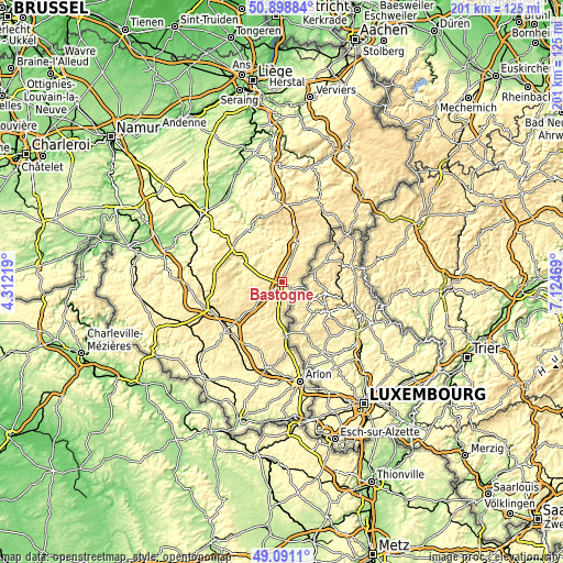 Topographic map of Bastogne