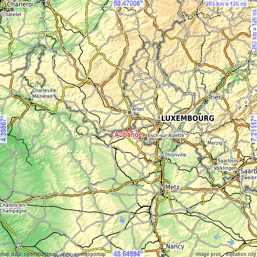 Topographic map of Aubange