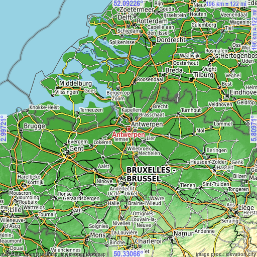 Topographic map of Antwerpen