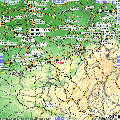 Topographic map of Andenne