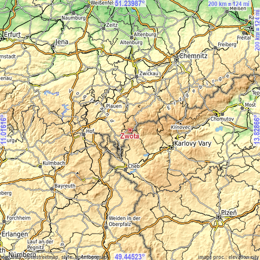 Topographic map of Zwota