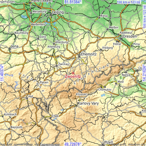 Topographic map of Zwönitz