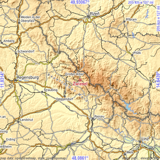 Topographic map of Zwiesel