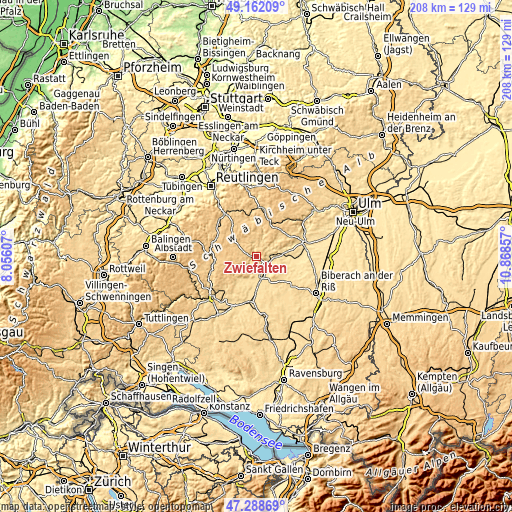 Topographic map of Zwiefalten