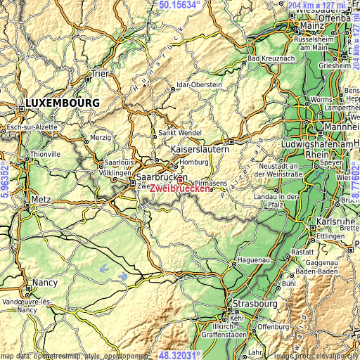 Topographic map of Zweibrücken