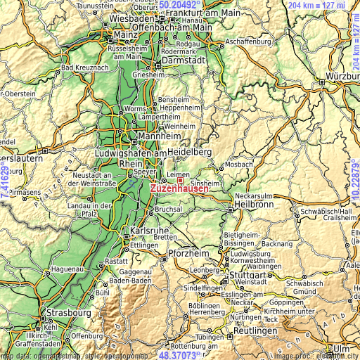 Topographic map of Zuzenhausen