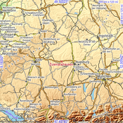 Topographic map of Zusmarshausen