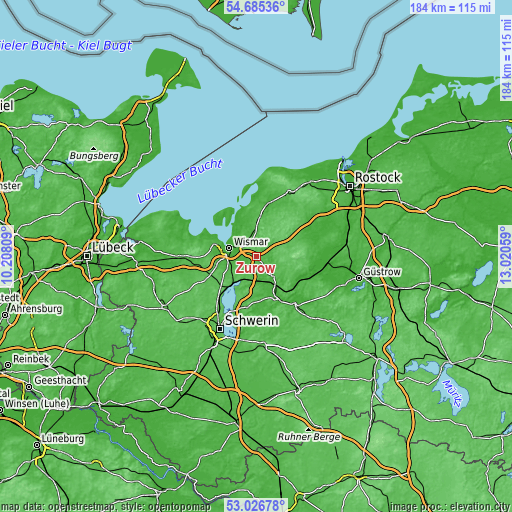 Topographic map of Zurow