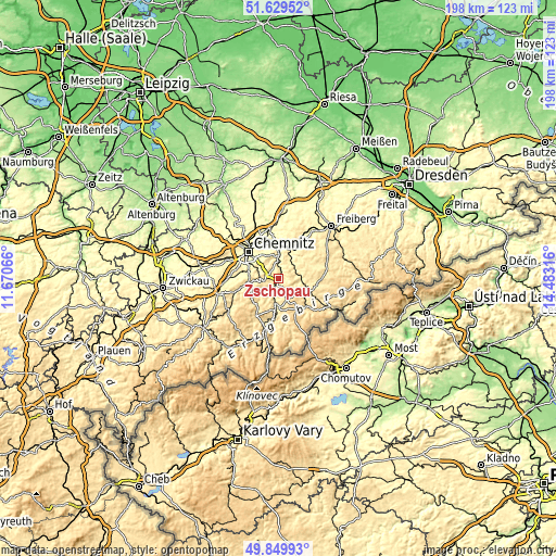 Topographic map of Zschopau