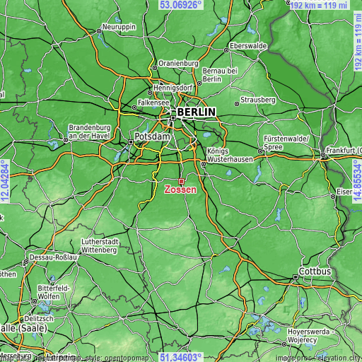 Topographic map of Zossen