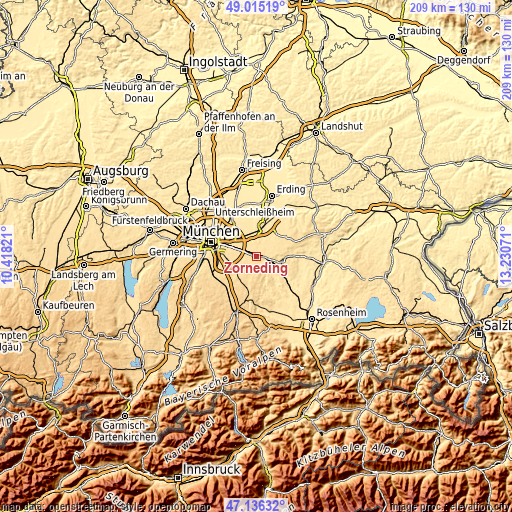 Topographic map of Zorneding