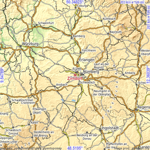 Topographic map of Zirndorf