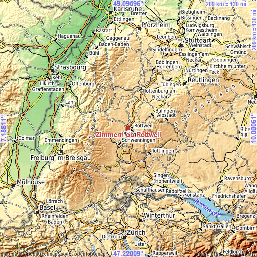 Topographic map of Zimmern ob Rottweil