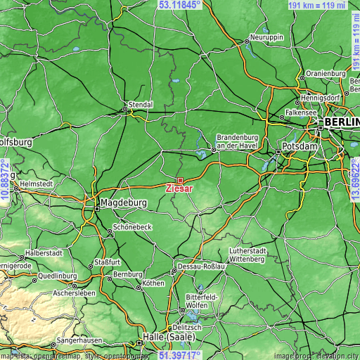 Topographic map of Ziesar