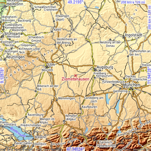 Topographic map of Ziemetshausen