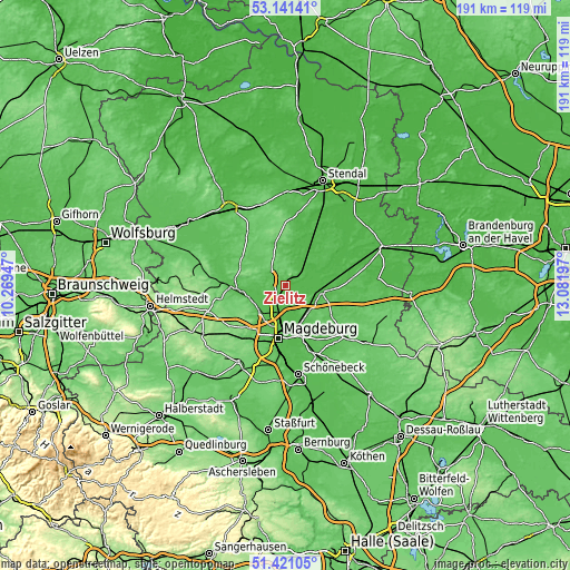 Topographic map of Zielitz