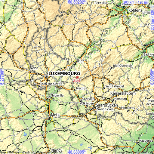 Topographic map of Zerf