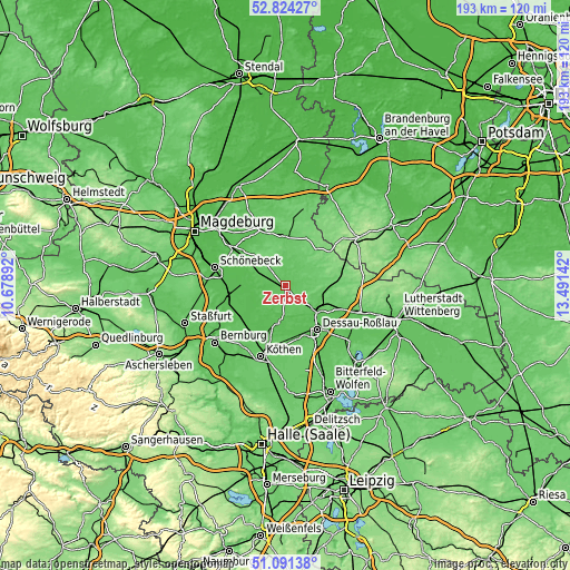 Topographic map of Zerbst