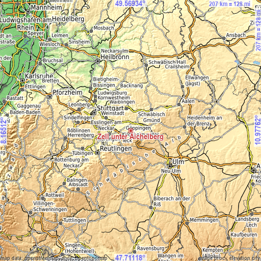 Topographic map of Zell unter Aichelberg