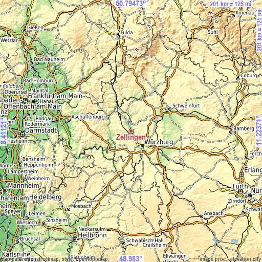 Topographic map of Zellingen