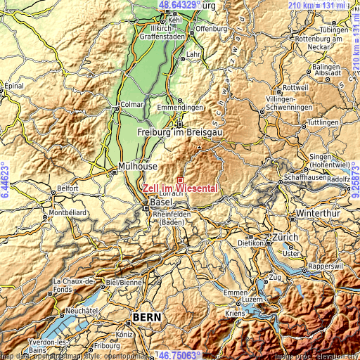 Topographic map of Zell im Wiesental