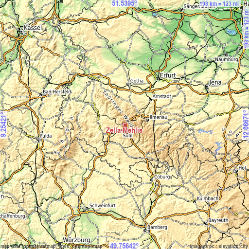 Topographic map of Zella-Mehlis