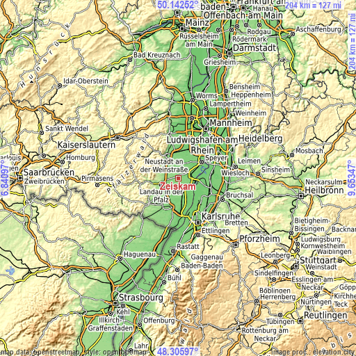 Topographic map of Zeiskam