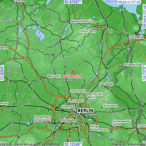 Topographic map of Zehdenick