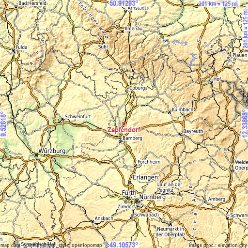 Topographic map of Zapfendorf