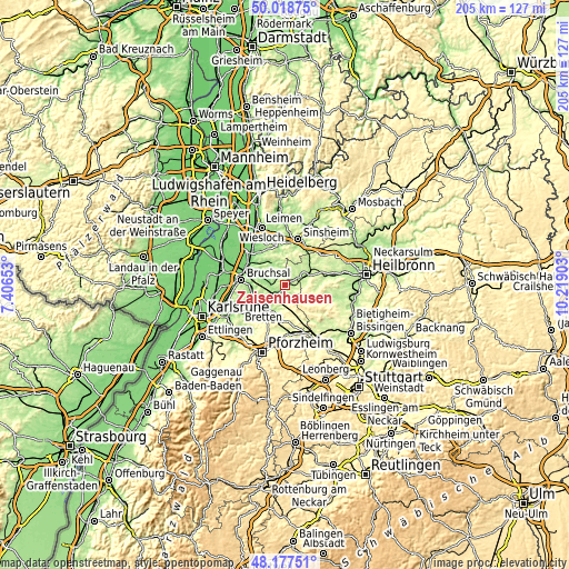 Topographic map of Zaisenhausen