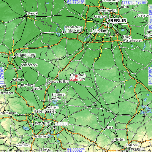 Topographic map of Zahna