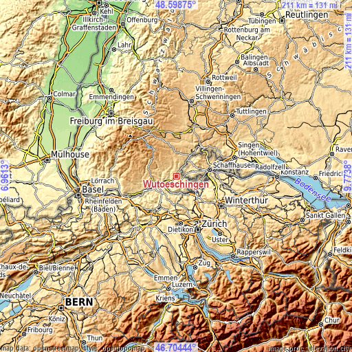 Topographic map of Wutöschingen