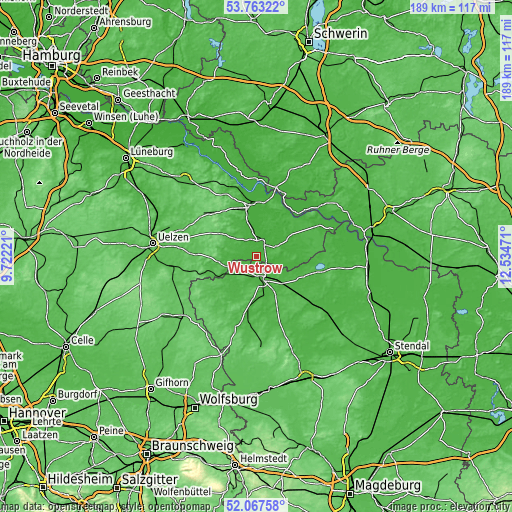 Topographic map of Wustrow