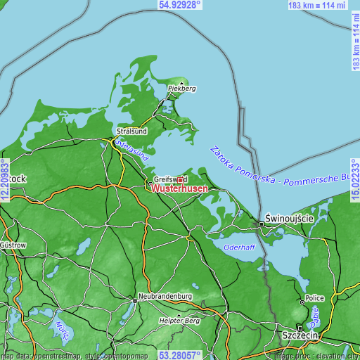 Topographic map of Wusterhusen