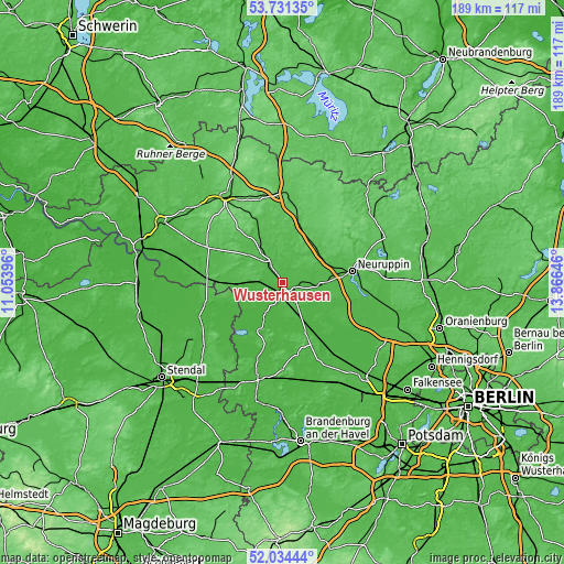 Topographic map of Wusterhausen