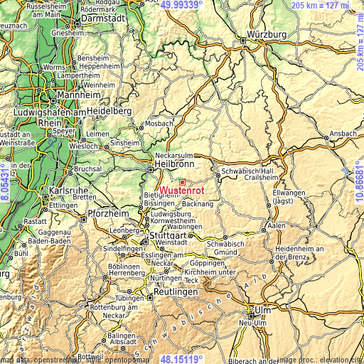 Topographic map of Wüstenrot