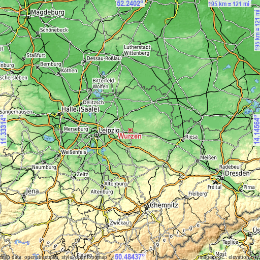 Topographic map of Wurzen