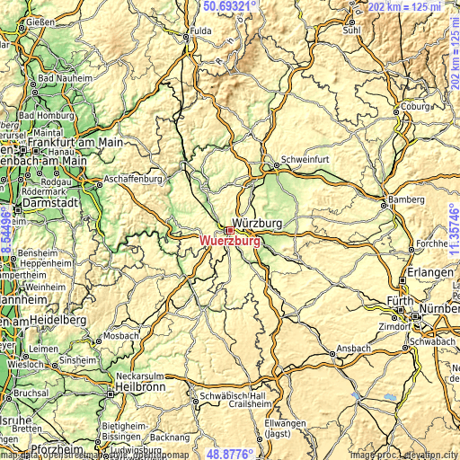 Topographic map of Würzburg