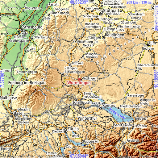 Topographic map of Wurmlingen