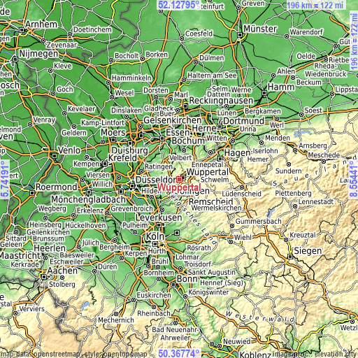 Topographic map of Wuppertal