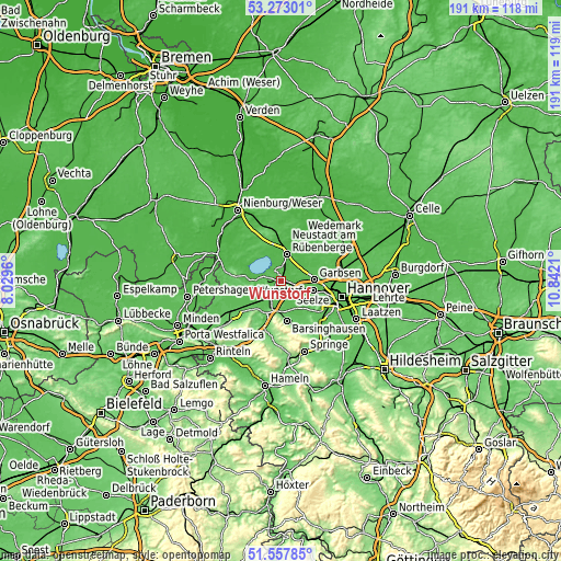 Topographic map of Wunstorf