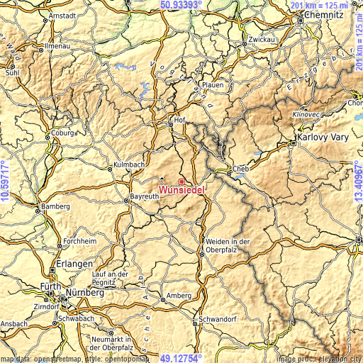 Topographic map of Wunsiedel