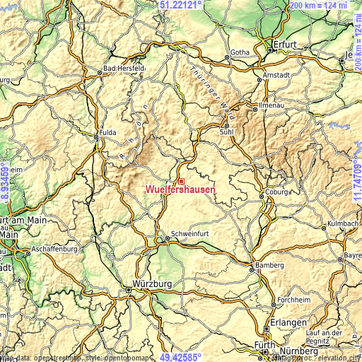 Topographic map of Wülfershausen