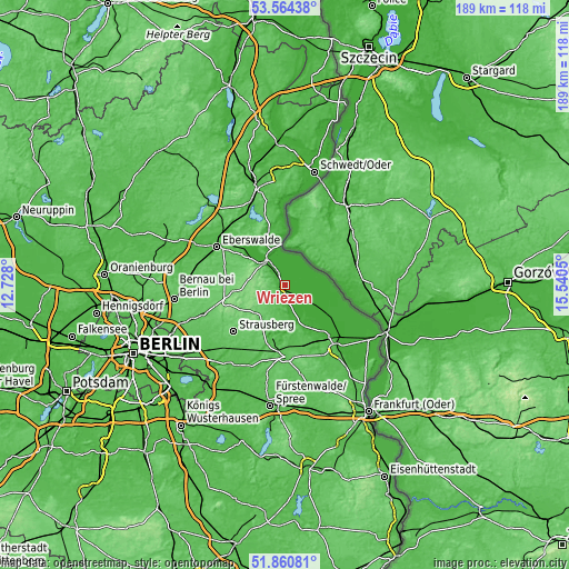 Topographic map of Wriezen