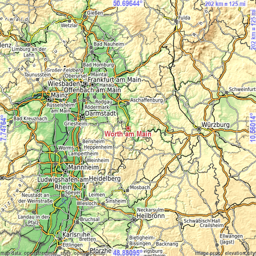 Topographic map of Wörth am Main