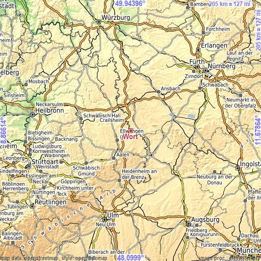 Topographic map of Wört