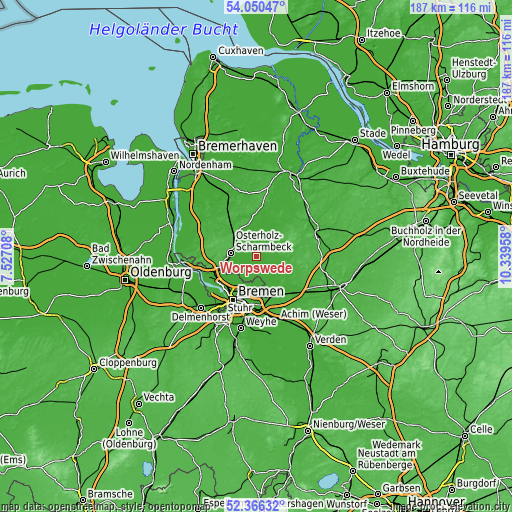 Topographic map of Worpswede