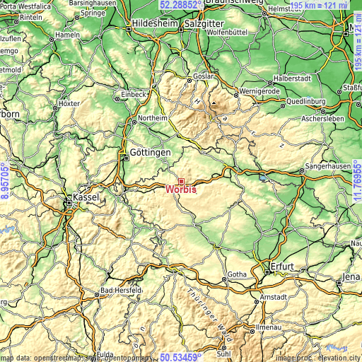 Topographic map of Worbis