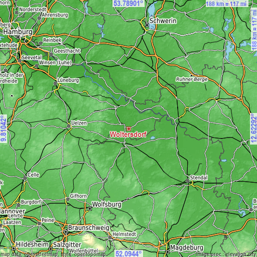 Topographic map of Woltersdorf