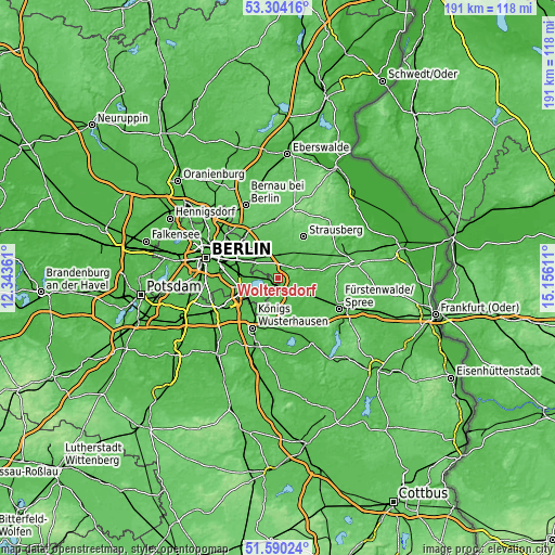 Topographic map of Woltersdorf